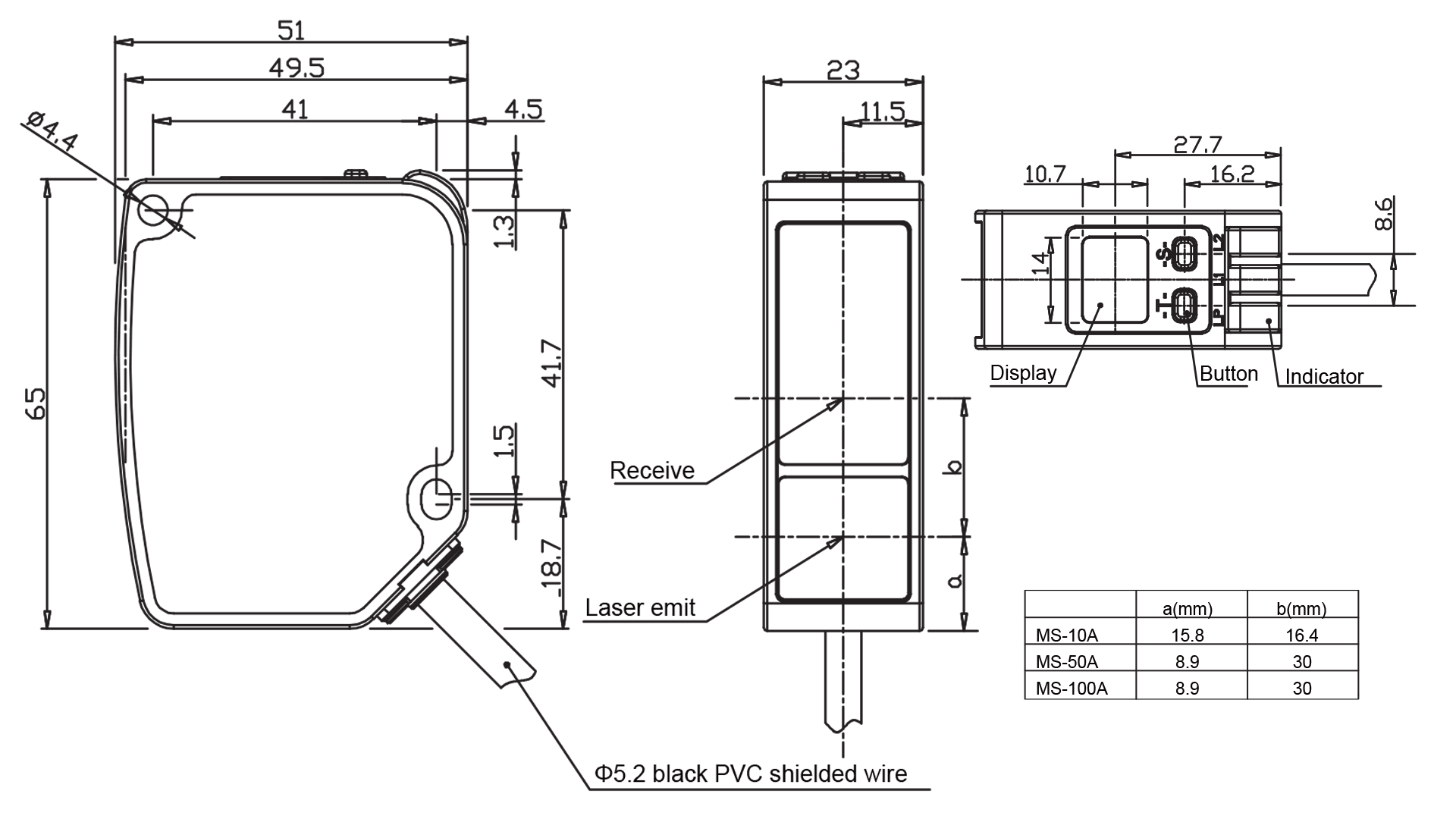 MS-100A Sensor Dimensions